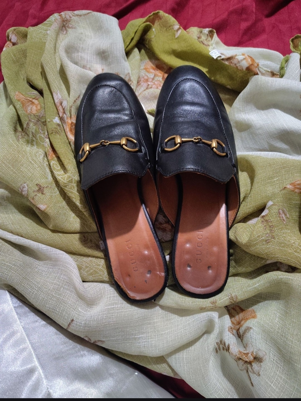 Gucci Black Leather Horsebit Mules with Gold Hardware